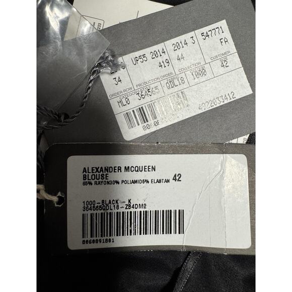 Alexander McQueen Blouse Womens IT 42 Black Crystal Bow Made Italy 364656QDL18 - Picture 12 of 16